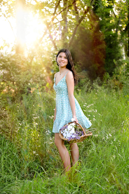 Girls Senior Pictures during Spring Golden Hour with Flowers in Huntsville, AL by Click Photo Designs by Sarah Brewer